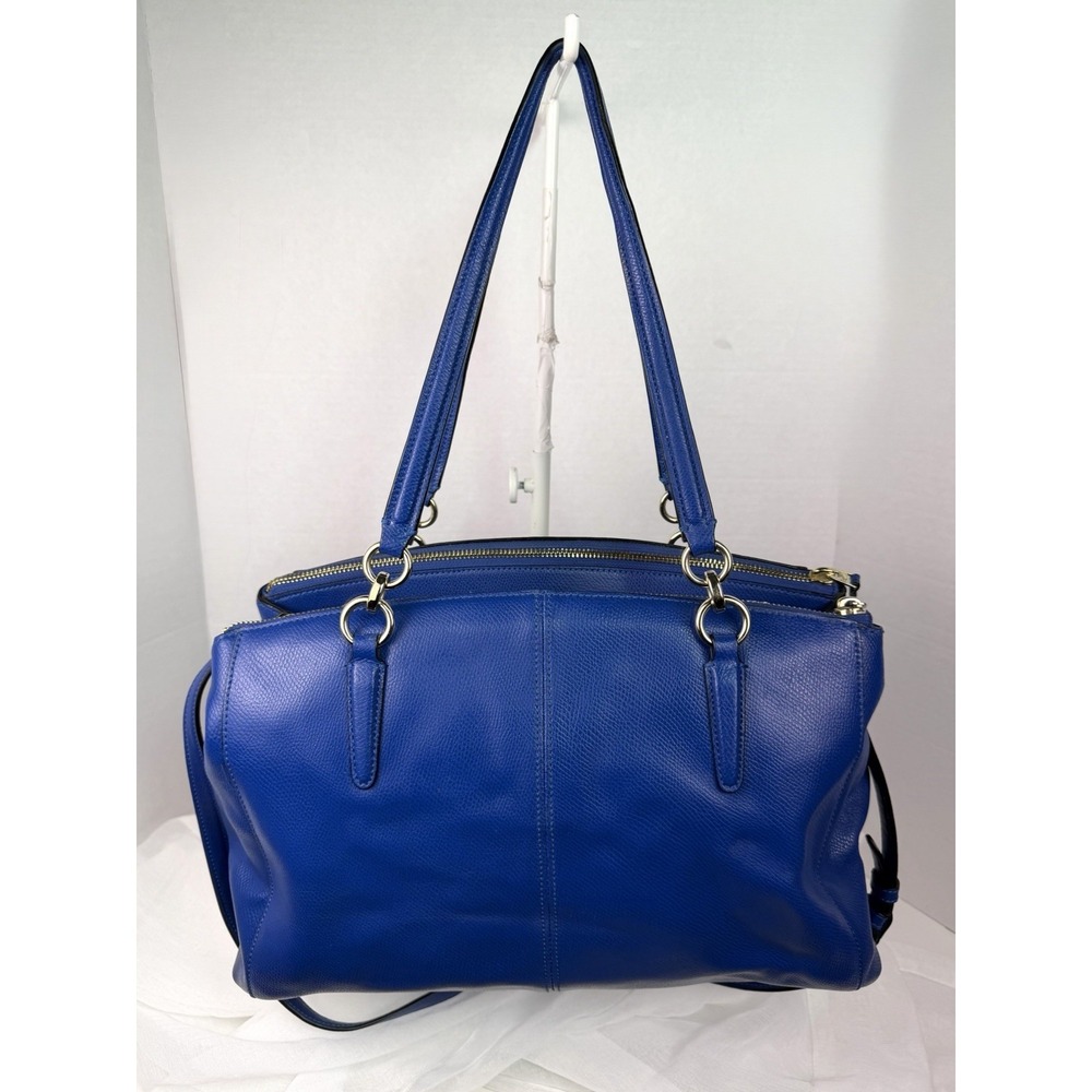 Coach Christie Carryall Blue Leather Tote + Matching Wristlet F36606 F53429 Gold - Picture 3 of 16